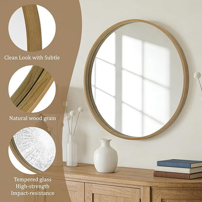 WallBeyond Round Wood Mirror, 32" Round Modern Decoration Large Circle Wall Mirror for Bathroom Living Room Bedroom Entryway, Natural