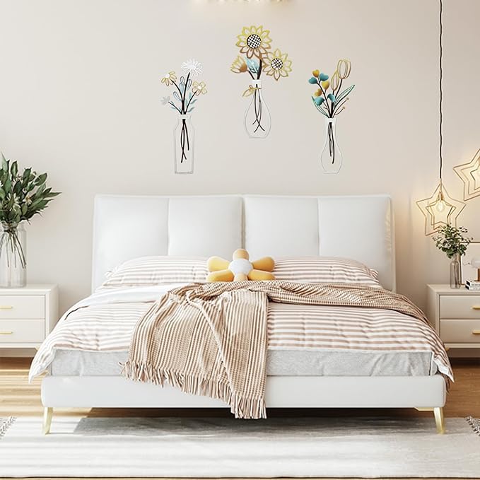 3 Pcs Metal Flowers Wall Decor Rustic Farmhouse Decor Sunflower Minimalist Wall Art Decors for Bathroom Kitchen Living Room Bedroom Office Housewarming Gifts (Beige)