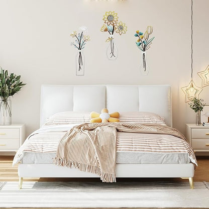 3 Pcs Metal Flowers Wall Decor Rustic Farmhouse Decor Sunflower Minimalist Wall Art Decors for Bathroom Kitchen Living Room Bedroom Office Housewarming Gifts (Beige)