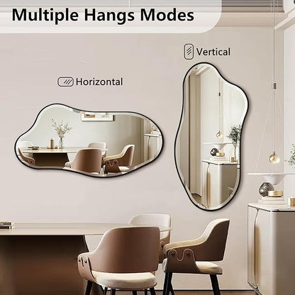 POZINO Irregular Beveled Mirror, 53"x26.5" Modern Premium Organic Mirror with Metal Frame, Large Asymmetrical Aesthetic Mirrors for Living Room Bedroom Hallway Entryway, Horizontal/Vertical Hanging