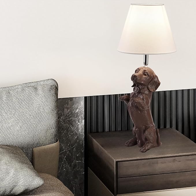 Dachshund Dog Table Lamp Cute Modern Resin Desk Lamp Creative Brown Puppy Nightstand Lamp for Living Room Bedroom Corner Kid’s Room Office