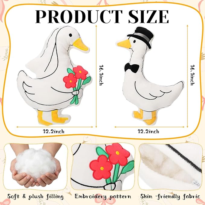 SiliFine 2 Sets Wedding Goose Gifts for Couples 2026 Mr and Mrs Silly Goose Throw Pillow Odd-Shaped Sweet Decorations for Newlyweds Swan Engagement Wedding Birthday Valentine Gift for Wife Husband