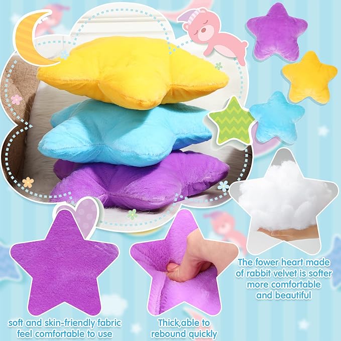 Unittype 3 Pack Star Throw Pillows15.75 inch Stuffed Cushion Decorative Plush Pillow Blue Violet Yellow Star Pillow for Bedroom Room Bed