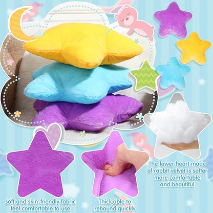 Unittype 3 Pack Star Throw Pillows15.75 inch Stuffed Cushion Decorative Plush Pillow Blue Violet Yellow Star Pillow for Bedroom Room Bed