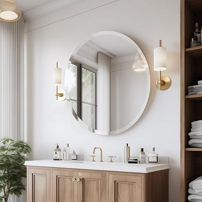 30 Inch Round Frameless Bathroom Mirror, Beveled Round Mirror, Circle Vanity Mirror with 1" Beveled Edge for Bathroom, Entryways, Living Room