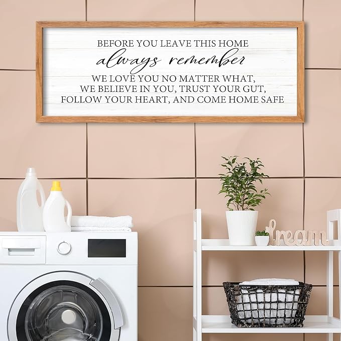 AuraPeak Before You Leave This Home Sign for We Love You Inspirational Quotes Laundry Room Living Room Wall Decor Family Entryway kitchen Wall Hanging Art (40"×15" Wood)