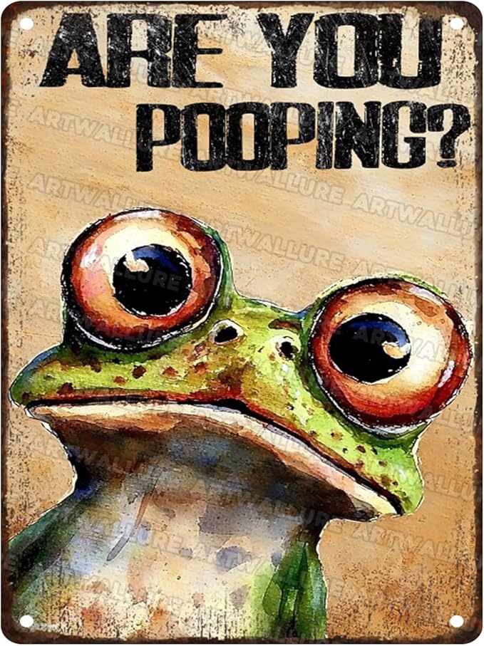 Frog Wall Art Are You Pooping? Metal Sign 12x16 Inch Vintage Humorous Bathroom Decor for Toilet Restroom