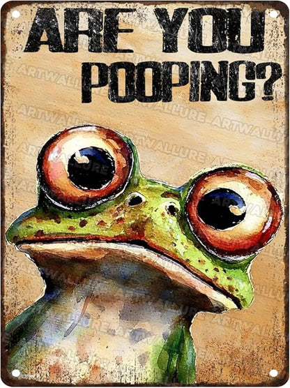 Frog Wall Art Are You Pooping? Metal Sign 12x16 Inch Vintage Humorous Bathroom Decor for Toilet Restroom