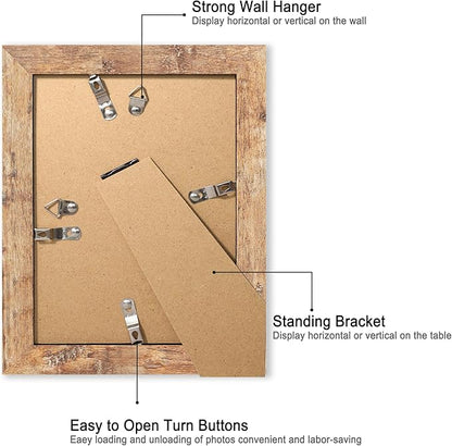 iRahmen 6x8 Picture Frame with Mat 4x6 - High Definition Real Glass Wooden Photo Frames for Tabletop Display and Wall Mounting (Rustic Brown, Set of 2)