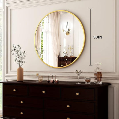 HARRITPURE Round Mirror 30 Gold Wall Mounted Circle Mirrors Vanity Mirror with Brushed Aluminum Alloy Frame Modern Decoration for Bathroom, Living Room, Vanity, Bedroom, Entryway