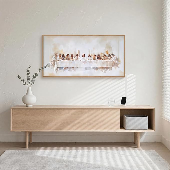 KAIRNE Jesus Last Supper Framed Canvas Wall Art Set, Christian Twelve Apostle Wall Decor, Bible Renaissance wall Painting, Religious Picture Art Print for Living Room, Bedroom, Church-40 x20 x1