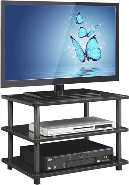 Furinno TURN-N-TUBE TV Stand, 3-Tier Corner Entertainment Center, Open Shelf Design TV Console for TV up to 25 Inch, Toolless Assembly, for Living Room, Bedroom, Blackwood