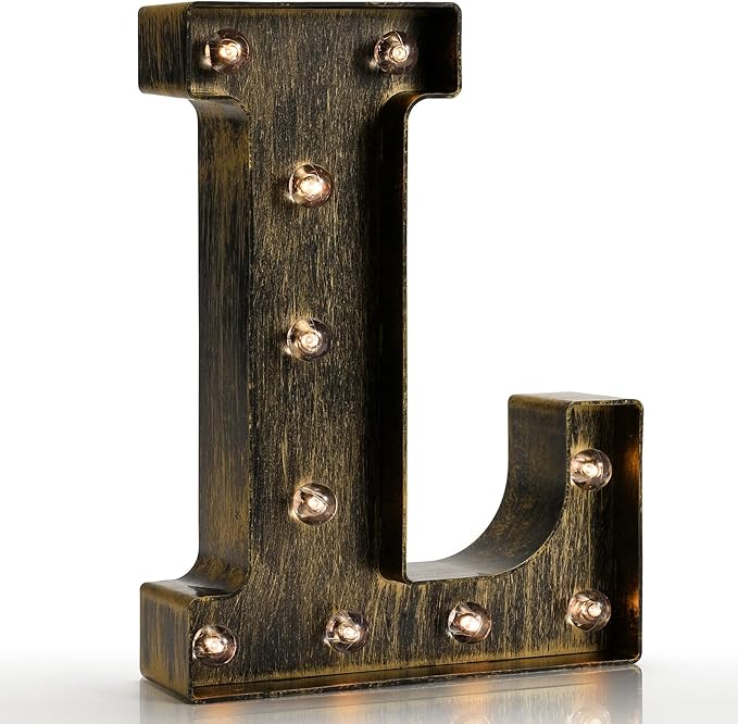 Pooqla Vintage Light Up Marquee Letters with Lights – Illuminated Industrial Style Lighted Alphabet Letter Signs - Coffee Bar Apartment Bedroom Wall Home Initials Decor A-Z