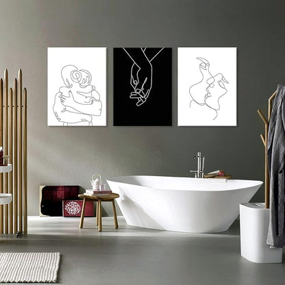Couples Wall Decor Black and White Canvas Wall Art Minimalist Line Drawing Art Poster Prints Romantic Couple Love Painting Pictures for Bedroom Bathroom Living Room Office Decor 24"x32"