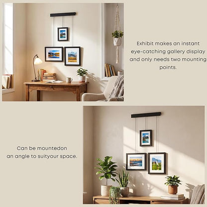 Solid Wood Gallery Wall Frame Set of 3, Black Hanging Picture Frames with Adjustable Chain Display, Fits 5x7 & 8x10 Photos, Acrylic Front, Modern Wall Decor