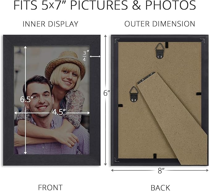 Icona Bay 5x7 Picture Frame Set (Black, 10 Pack), Simple Modern Design, Table Top Kickstand and Wall Hanging Hooks Included, Impresia Collection