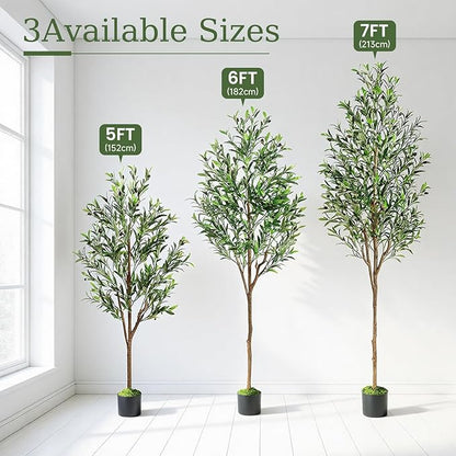Alupssuc 7ft Olive Tree Artificial Indoor, Fake Tree Potted Faux Olive Trees with Lifelike Fruits and Realistic Leaves, Artificial Plants Indoor Fake Plants for Modern Home Office Living Room Decor