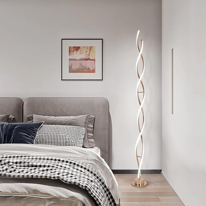 ADISUN 31W Modern Floor Lamp, LED Spiral Floor Lamp for Living Room, 3-Color Dimmable Standing Floor Lamps with Remote Control, 58" Tall Lamp for Bedroom Office Dining Room (Gold)