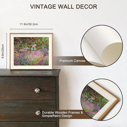 Framed Canvas Wall Art Decor, Vintage Claude Monet Wall Art Prints Aesthetic Room Decor Claude Monet Impressionist Landscape Painting, Monet Garden Flowers Picture Wall Decor Artwork for Living Room Bedroom Home Kitchen - 10x12Inch