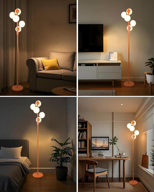 Lightdot 5-Globe Dimmable Globe Floor Lamp Orange Retro Standing Lamps with 5Pcs Bulbs Included Brightness Adjustable Mid Century Modern Floor Lamp with 5Lbs Heavy Base for Living Room/Sofa Beside