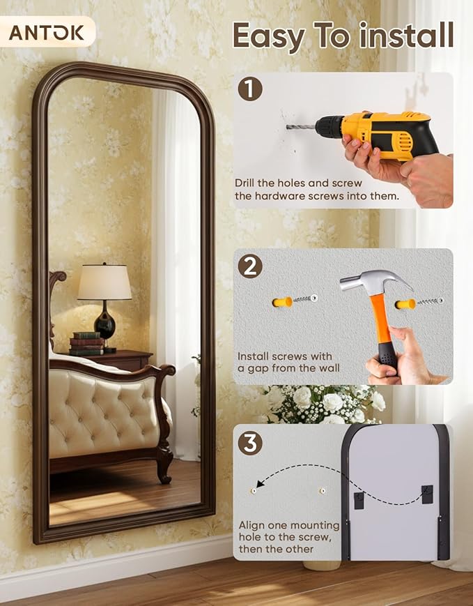 Antok 71"x32" Oversized Full Length Mirror, Extra Large Floor Mirror Freestanding or Wall-Mounted Mirror for Bedroom, Living Room, Cloakroom, Bronze