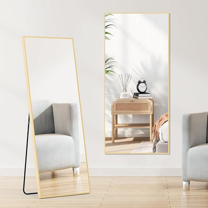 DUMOS Full Length Mirror 64"x21" Full Body Floor Mirror for Bedroom or Cloakroom, Can Stand Alone, Hang or Lean Against Wall, Tall Wall Mirror with Stand, Gold