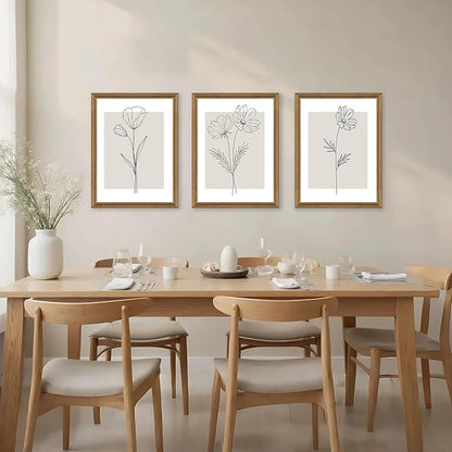 ICHZUMW Neutral Botanical Floral Wall Art, Black and White Farmhouse Flowers Wall Decor, Modern Minimalist Line Art Canvas Prints, Beige Artwork, Living Room Bedroom Home Office, Set of 3, 12x16in