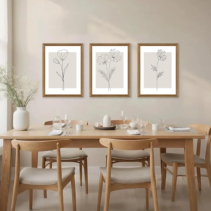 ICHZUMW Neutral Botanical Floral Wall Art, Black and White Farmhouse Flowers Wall Decor, Modern Minimalist Line Art Canvas Prints, Beige Artwork, Living Room Bedroom Home Office, Set of 3, 16x24in