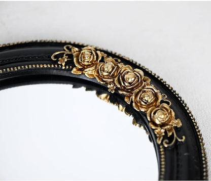 Oval Resin Vintage Mirror, Wall Mounted Decorative Mirror for Entryway, Hallway, Bedroom Oval Mirror 11.8x10 inch (Black)