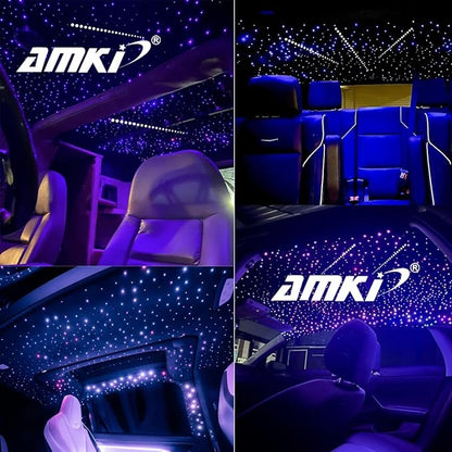 AMKI 16W 450pcs 0.03in 9.8ft Fiber Optic Starlight Kit with Pure White Shooting Star,End Glow Fiber Strands Music Sound Activated Remote Control Starlight Headliner Meteor Home Car Decor
