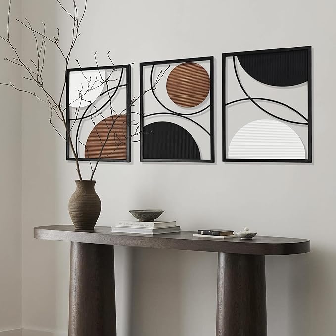 Oakrain 3 Pack Metal Wall Art, Abstract Minimalist Modern Wall Decor for Living Room, Bedroom, Office, Entryway
