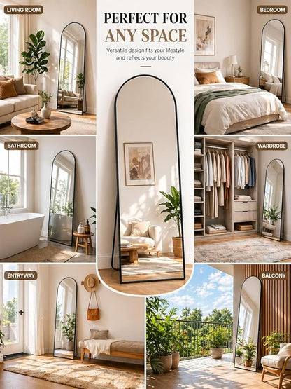 Full Length Mirror, Arched Floor Mirror Freestanding, Floor Standing Full Body Mirror with Stand for Bedroom, Hanging Mounted for Living Room Cloakroom