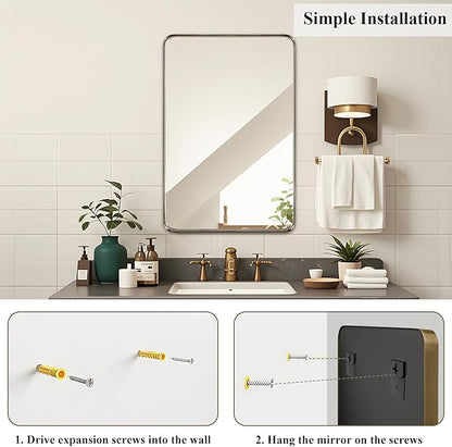 Fabuday Bathroom Wall Mirror 32x24 Inch - Bronze Metal Frame Over Sink Mirror for Bathroom, Rustic Bathroom Mirrors for Bedroom, Farmhouse, Hallway, Living Room Decor, Horizontal or Vertical Hanging
