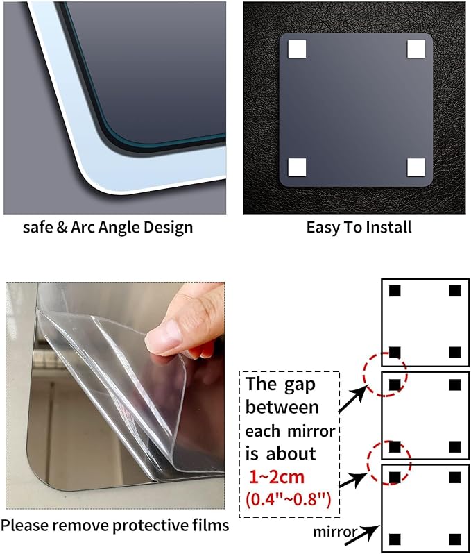 Kids Safety Shatterproof Mirror For Wall, Mirror Tiles, Made of Unbreakable Acrylic, Thick 0.12", 11.8"x11.8", Bedroom Door Closet Mirrors, Plexiglass, Living Room Mirrors, Glassless Mirro for Kids