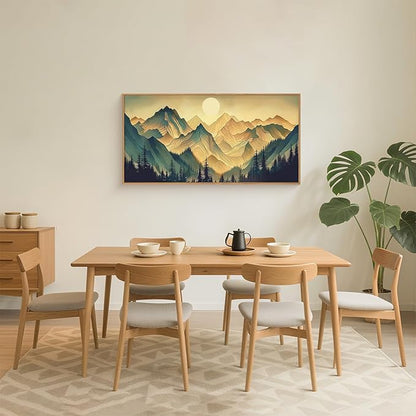 Mountains Forests Framed Canvas Wall Art Set,Abstract Sun Woodland Painting,Boho Scenery Sun Wall Decor,Natural Woodgrain Art Print for Living Room,Bedroom,Dining Room,Office - 20"x40"