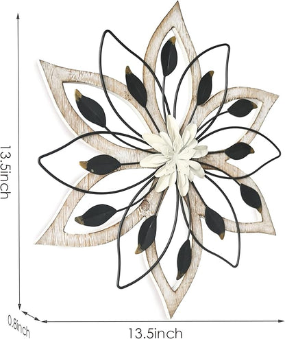 Remenna Whitewash Flowers Wood Wall Decor, Metal Rustic Wall Art Farmhouse Wall Decorations Multiple Floral Hanging Decor for Bathroom Living Room Home Office Garden Kitchen