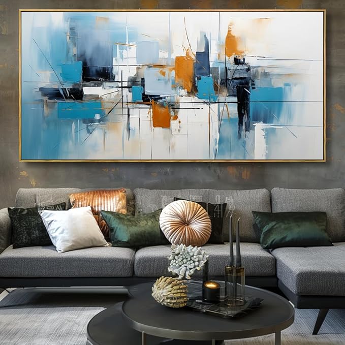 Wall Art Abstract Wall Decor Blue Orange Colorful Canvas Painting Modern Artwork for Living Room Bedroom Dining Room Home Office Decor 30"x60" with Framed