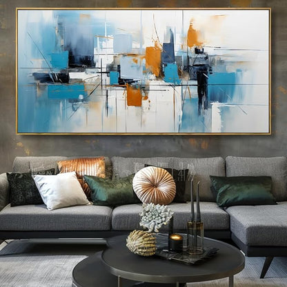 Wall Art Abstract Wall Decor Blue Orange Colorful Canvas Painting Modern Artwork for Living Room Bedroom Dining Room Home Office Decor 30"x60" with Framed