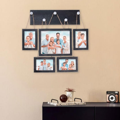 Picture Frames Collage 4x6 & 8x10 for Wall – Set of 5 Black Farmhouse Rustic Photo Frames with HD Plexiglass, Vintage Gallery Wall Frame Set for Living Room, Bedroom & Home Wall Décor
