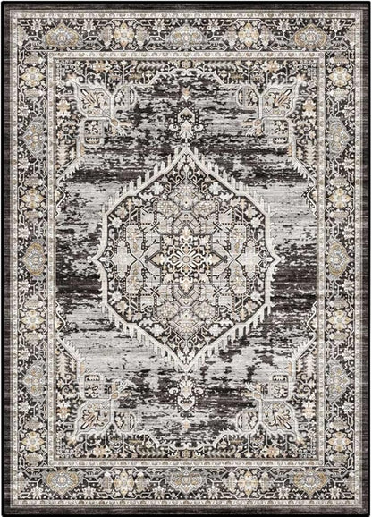 8x10 Rug Washable Area Rugs: Large Soft Living Room Rug - Distressed Stain Resistant Floor Carpet - Machine Washable Foladable Low Pile Area Rugs 8'x10' Black