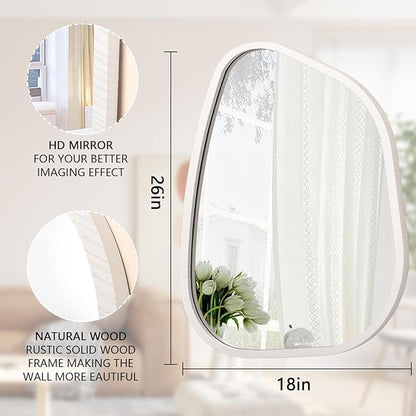 Asymmetrical Mirror Small 26"x18" Irregular Wall Mirror Modern Wood Frame Unique Shape Wall Mounted Vanity Artistic Mirror Decorative for Living Room Bedroom Bathroom Entryway Hallway