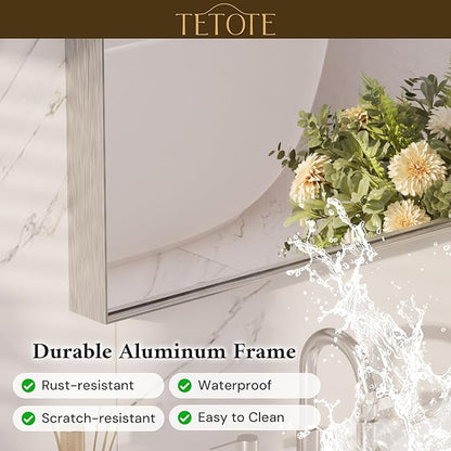 TETOTE Brushed Nickel Mirror 48" x 30" Bathroom Vanity Mirror for Over Sink Brushed Nickel, Tempered Glass, Modern Farmhouse Rectangle Frame Wall Mirrors for Bathroom, Bedroom, Entryway, Living Room