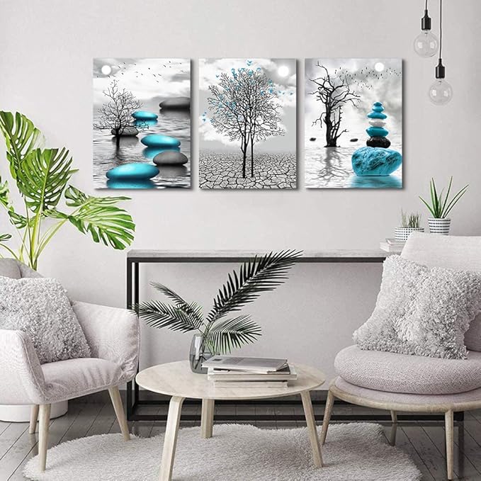 Lapremoly Wall Decor For Living Room Canvas Wall Art For Bedroom Office Decoration Black And White Wall Paintings Inspirational Abstract Blue Pictures Prints Artwork Large Home Decor 3 Piece 20x28