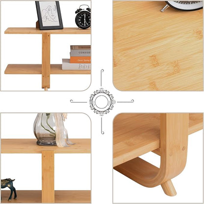 HollyHOME Bamboo TV Stand with Storage for TVs up to 65'', Modern Entertainment Center with 2 Open Shelf, Accent TV Media Console Table for Living Room, Bedroom, 55"(L), Burlywood