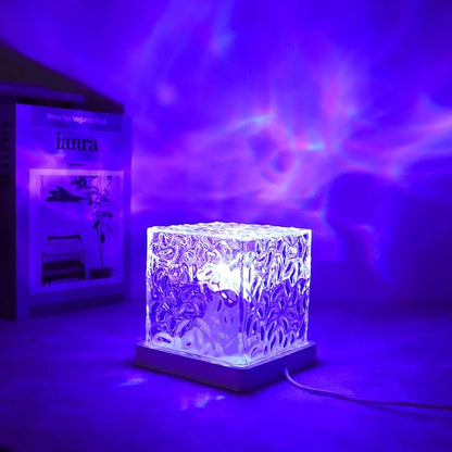 Ocean Wave Projector Light, 16-Color Cube Water Lamp, 3D Holographic Water Ripple Romantic Ambient Lighting for Child's Room，Aurora Night Light，Birthday and Christmas Gifts for Children