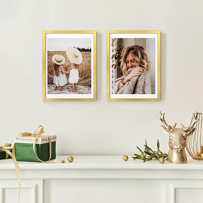12x16 Picture Frame Set of 6, Display Pictures 11x14 with Mat or 12x16 Without Mat,Wall Gallery Photo Frames, Polished Gold