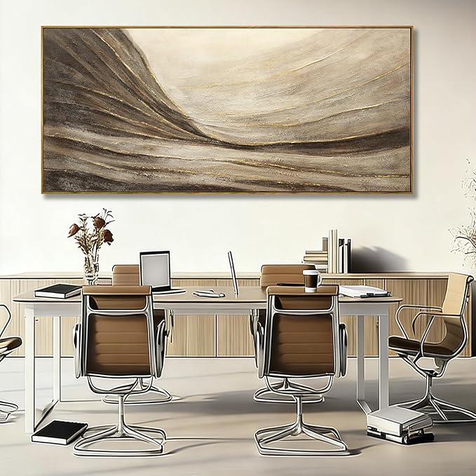 WINKAILIN Brown And Gold Wave Minimalist Wall Decor Large Wall Art Rustic Abstract Oversized Posters Pictures Extra Large Contemporary Canvas for Living Room Entryway Decor 32x70 Inch