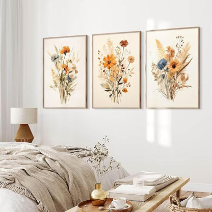 Botanical Floral Wall Art Set of 3 Vintage Wildflower Canvas Wall Decor Watercolor Rustic Farmhouse Wall Art Aesthetic Botanical Pictures Vintage Floral Prints for Room Bedroom 16x24 Inch Unframed