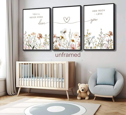 JBZDD 3Pcs Wildflower Nursery Wall Art Boho Botanical Flower Sentences Posters Girl Nurseries Print Artwork for Baby Girl Nursery Bedroom or Living Room Decoration Unframed12x16in