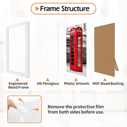 4x6 Picture Frames 2 Pack, 4 by 6 White Frames, Lightweight Photo Frame with HD Plexiglass for Wall Tabletop Display, Collage Frames for Graduation Home office Wall Decor